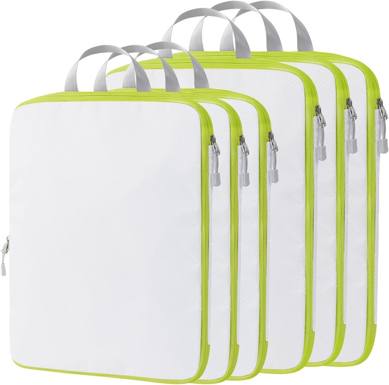 OPLEBEPE Compression Packing Cubes, 6 Set Packing Cubes for Travel Compression, Lightweight Compressible Package Organizer for Carry On and Suitcases, White and Green - Image 1